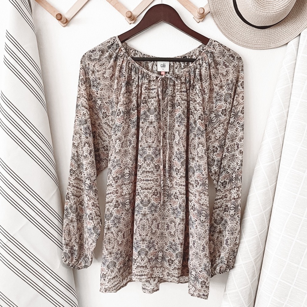 CAbi #5028 Siena Floral Print Chiffon Blouse